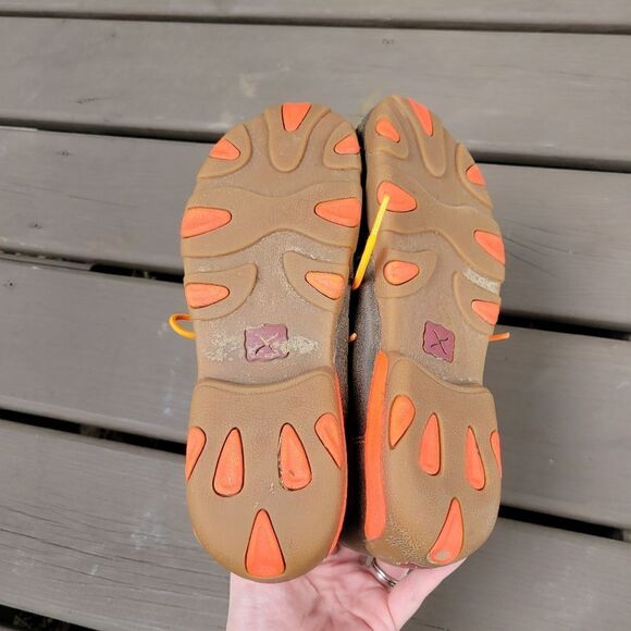 Twisted X Brown Leather Neon Orange Moccasin Moc Square Toe Ankle Driving Loafer - Picture 7 of 9